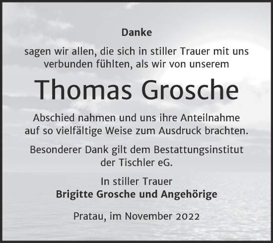 Traueranzeige von Thomas Grosche von Trauerkombi Wittenberg