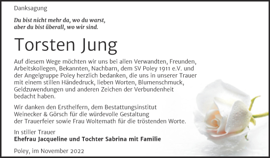 Traueranzeige von Torsten Jung von Trauerkombi Bernburg
