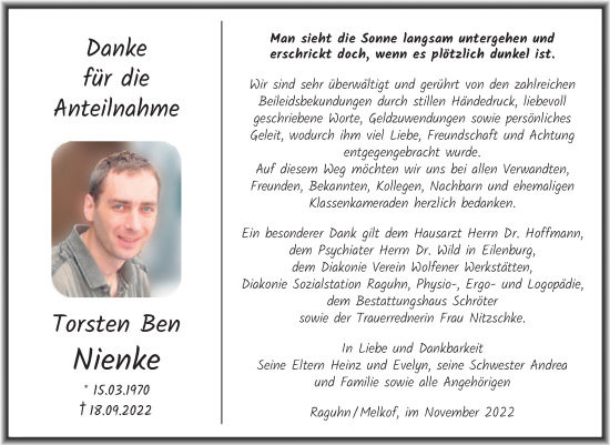 Traueranzeige von Torsten Ben Nienke von Trauerkombi Bitterfeld