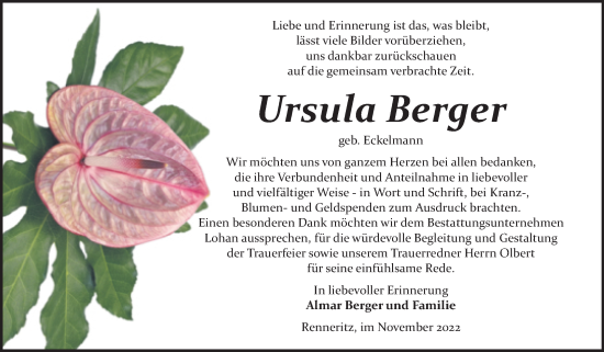 Traueranzeige von Ursula Berger von Trauerkombi Bitterfeld
