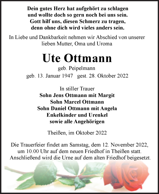 Traueranzeige von Ute Ottmann von Trauerkombi Zeitz