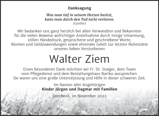 Traueranzeige von Walter Ziem von Trauerkombi Köthen