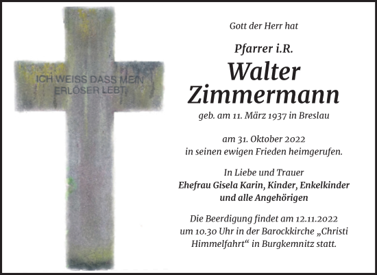 Traueranzeige von Walter Zimmermann von Trauerkombi Bitterfeld
