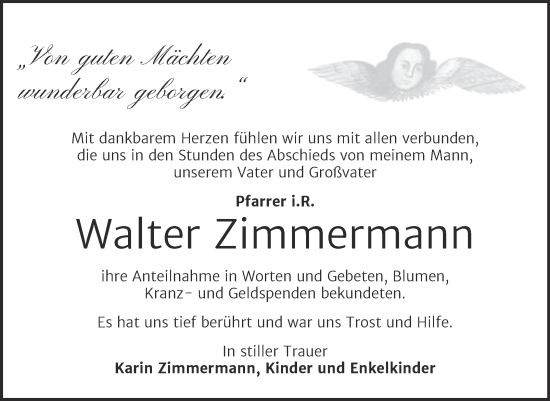 Traueranzeige von Walter Zimmermann von Trauerkombi Bitterfeld