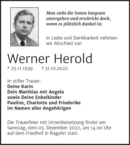 Traueranzeige von Werner Herold von Trauerkombi Bitterfeld