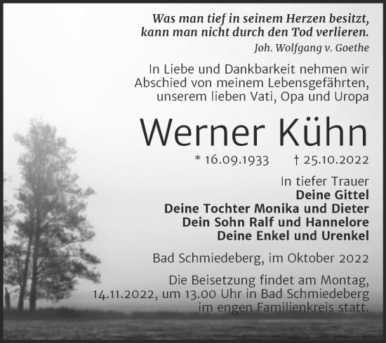 Traueranzeige von Werner Kühn von Trauerkombi Wittenberg
