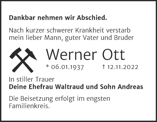 Traueranzeige von Werner Ott von Trauerkombi Bitterfeld
