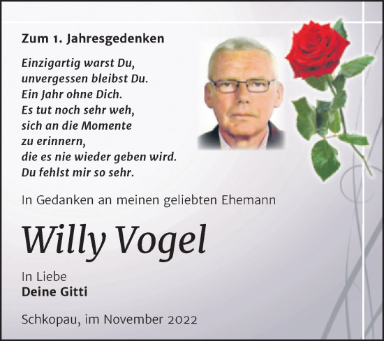 Traueranzeige von Willy Vogel von Trauerkombi Merseburg