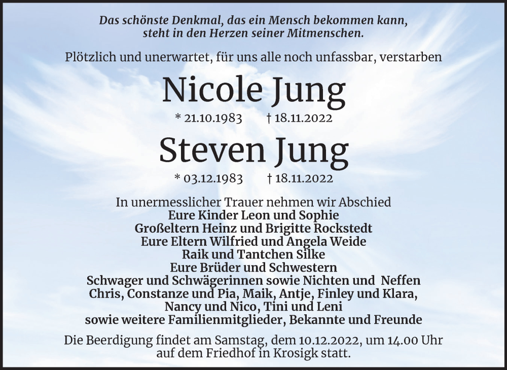  Traueranzeige für Nicole  und Steven Jung vom 03.12.2022 aus Mitteldeutsche Zeitung Halle/Saalkreis