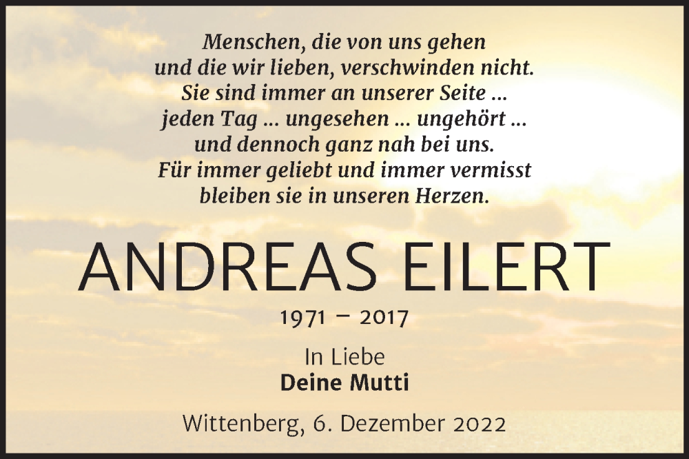  Traueranzeige für Andreas Eilert vom 03.12.2022 aus Trauerkombi Wittenberg