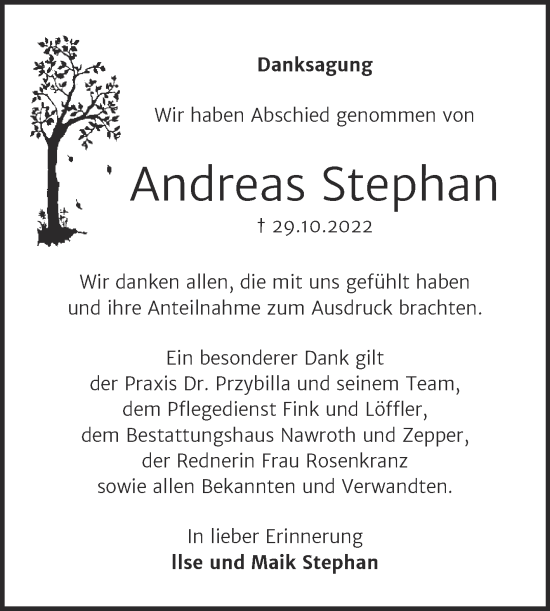 Traueranzeige von Andreas Stephan von Trauerkombi Bitterfeld