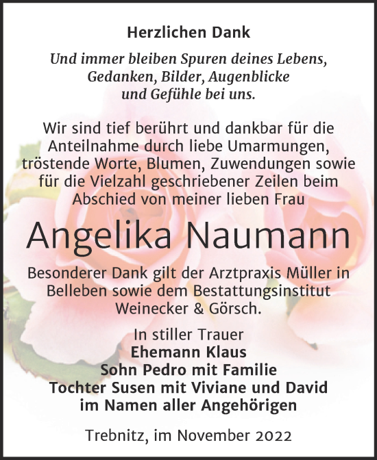 Traueranzeige von Angelika Naumann von Trauerkombi Bernburg