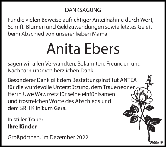 Traueranzeige von Anita Ebers von Trauerkombi Zeitz