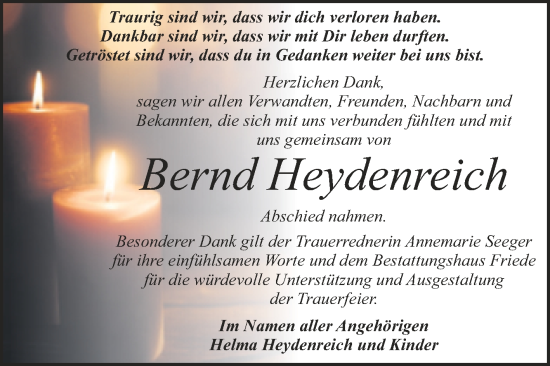 Traueranzeige von Bernd Heydenreich von Trauerkombi Dessau
