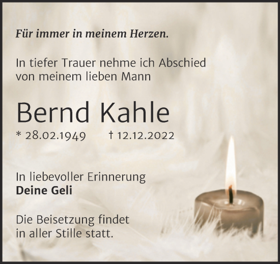 Traueranzeige von Bernd Kahle von Mitteldeutsche Zeitung Halle/Saalkreis