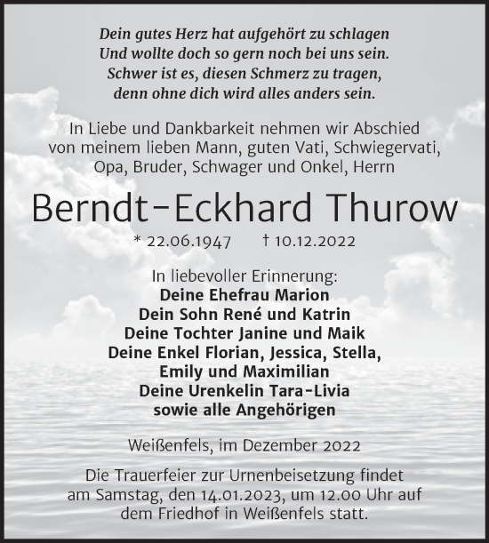 Traueranzeige von Berndt-Eckhard Thurow von Trauerkombi Weißenfels