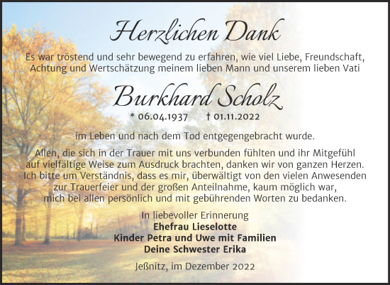Traueranzeige von Burkhard Scholz von Trauerkombi Bitterfeld