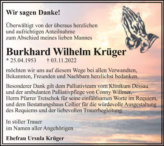 Traueranzeige von Burkhard Wilhelm Krüger von Trauerkombi Dessau