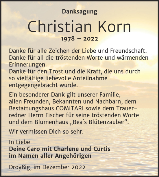 Traueranzeige von Christian Korn von Trauerkombi Zeitz