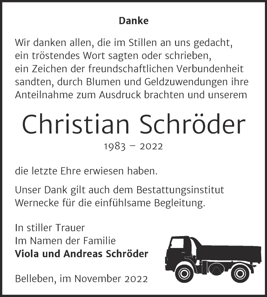  Traueranzeige für Christian Schröder vom 01.12.2022 aus Trauerkombi Mansfelder Land