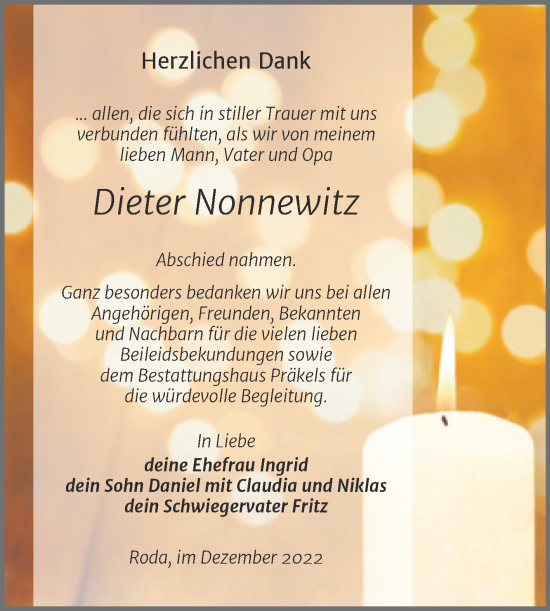 Traueranzeige von Dieter Nonnewitz von Trauerkombi Zeitz