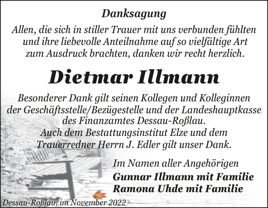 Traueranzeige von Dietmar Illmann von Trauerkombi Dessau
