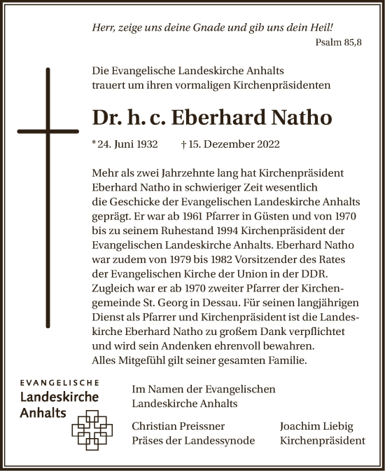 Traueranzeige von Eberhard Natho von Mitteldeutsche Zeitung Bernburg