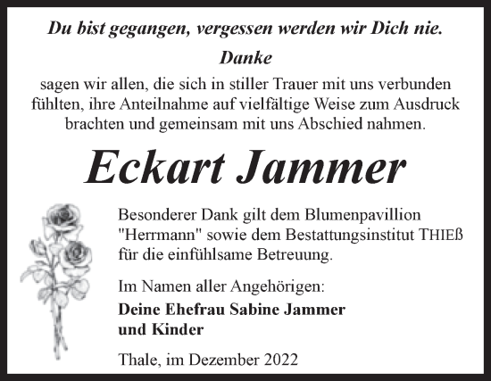 Traueranzeige von Eckart Jammer von Trauerkombi Quedlinburg