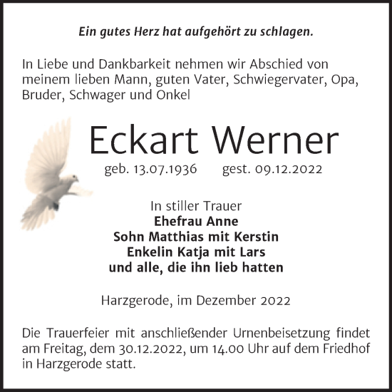 Traueranzeige von Eckart Werner von Super Sonntag Quedlingburg