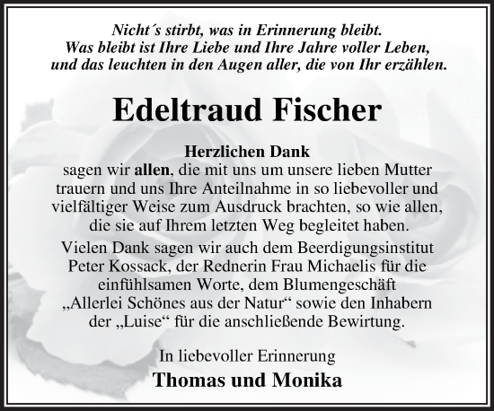 Traueranzeige von Edeltraud Fischer von Trauerkombi Wittenberg