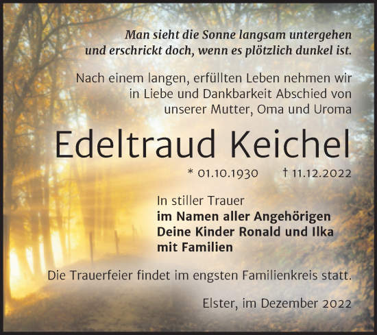 Traueranzeige von Edeltraud Keichel von Trauerkombi Wittenberg