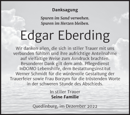 Traueranzeige von Edgar Eberding von Trauerkombi Quedlinburg