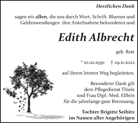 Traueranzeige von Edith Albrecht von Trauerkombi Bitterfeld