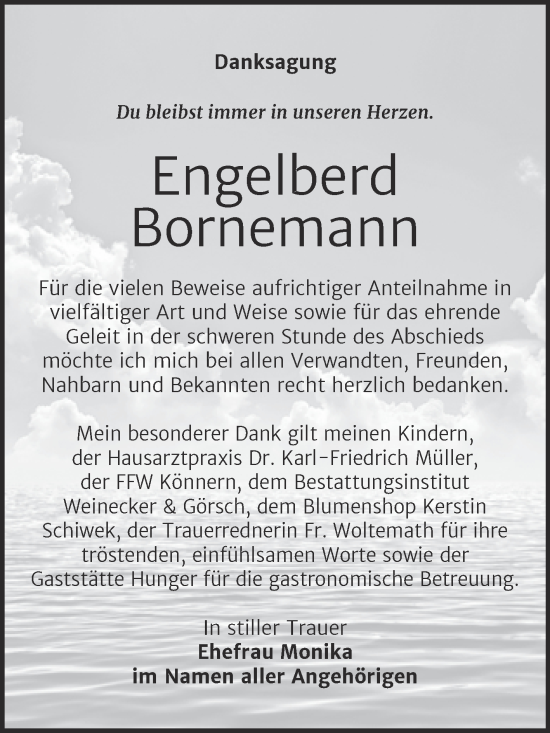 Traueranzeige von Engelberd Bornemann von Trauerkombi Bernburg