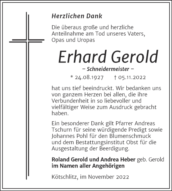 Traueranzeige von Erhard Gerold von Trauerkombi Merseburg