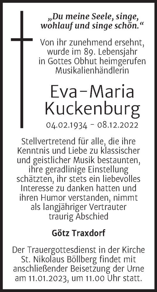 Traueranzeige von Eva-Maria Kuckenburg von Mitteldeutsche Zeitung Halle/Saalkreis