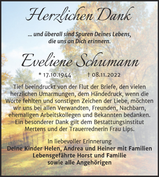 Traueranzeige von Eveliene Schumann von Wochenspiegel Naumburg/Nebra