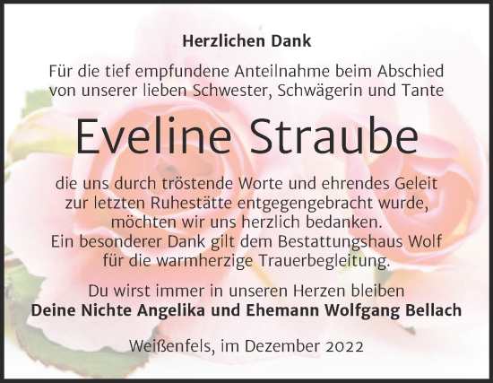 Traueranzeige von Eveline Straube von Trauerkombi Weißenfels