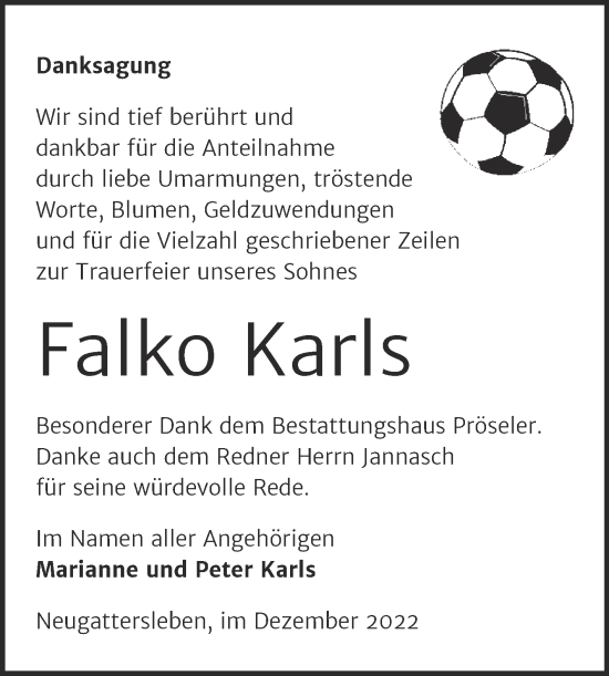 Traueranzeige von Falko Karls von Trauerkombi Bernburg