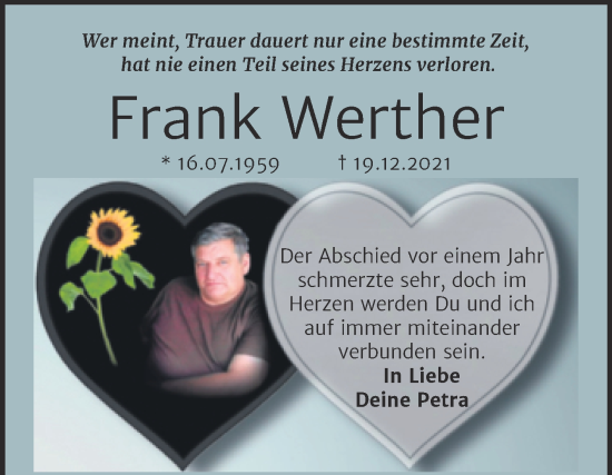 Traueranzeige von Frank Werther von Trauerkombi Merseburg
