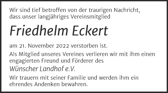 Traueranzeige von Friedhelm Eckert von Super Sonntag Merseburg/Querfurt