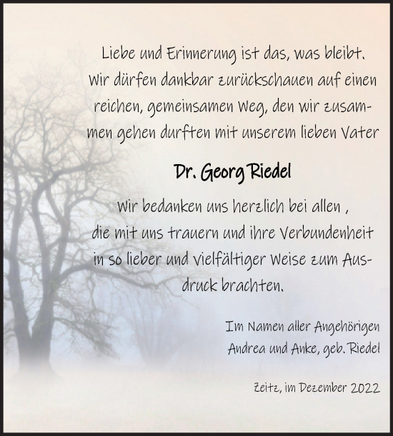 Traueranzeige von Georg Riedel von Trauerkombi Zeitz