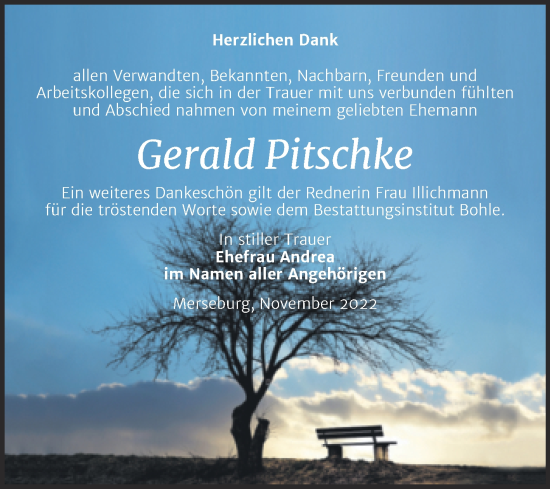 Traueranzeige von Gerald Pitschke von Trauerkombi Merseburg