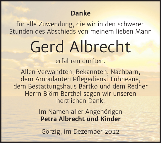 Traueranzeige von Gerd Albrecht von Trauerkombi Köthen
