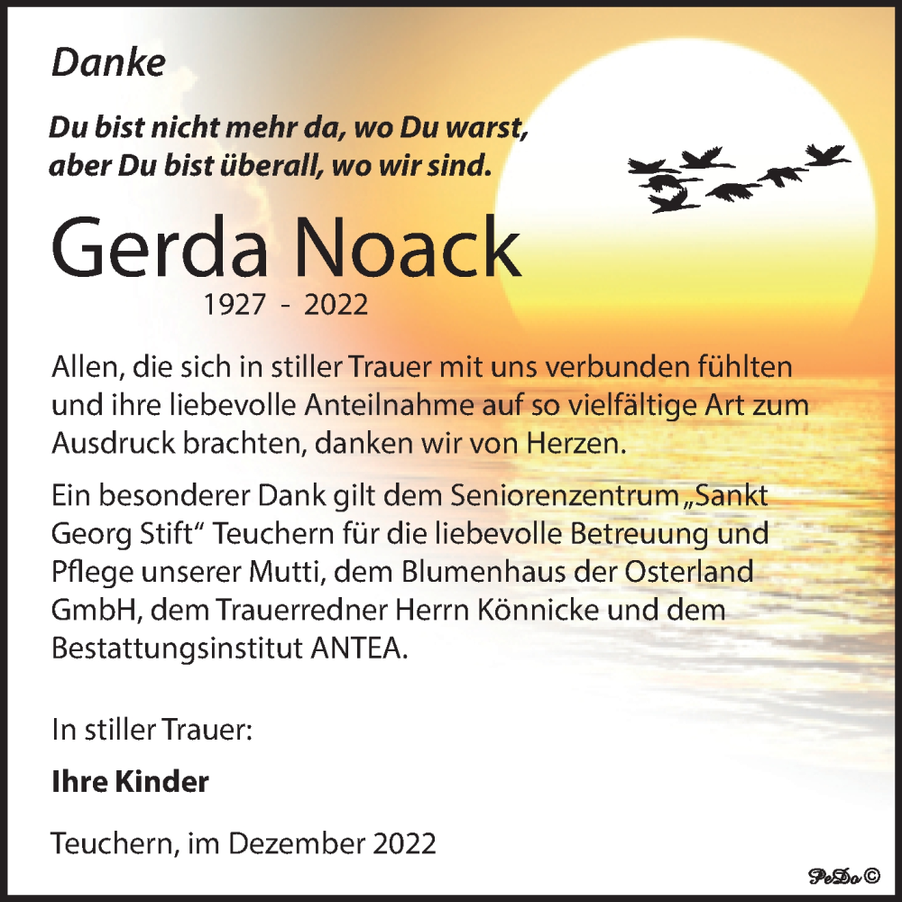  Traueranzeige für Gerda Noack vom 28.12.2022 aus Trauerkombi Weißenfels