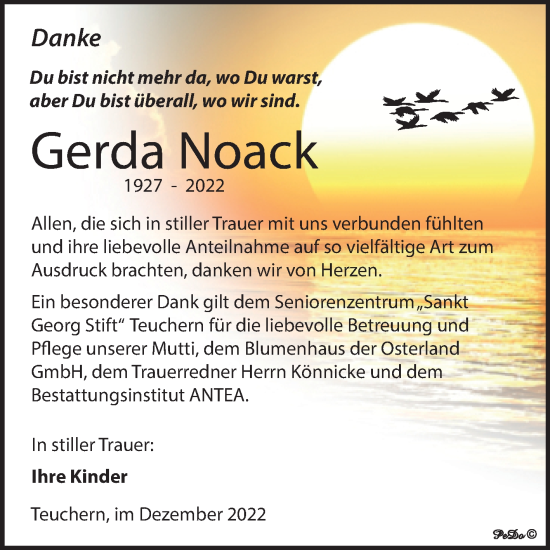 Traueranzeige von Gerda Noack von Trauerkombi Weißenfels
