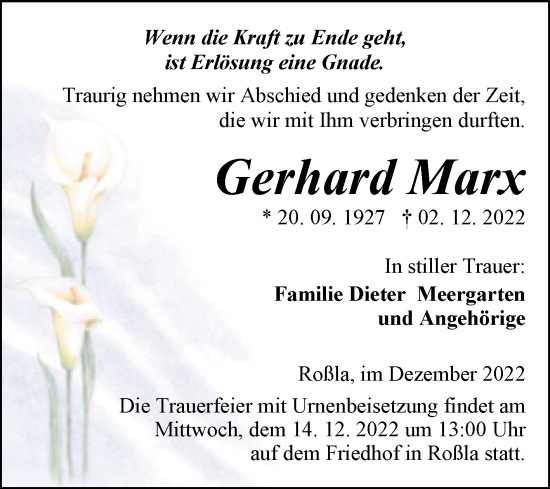 Traueranzeige von Gerhard Marx von Mitteldeutsche Zeitung Sangerhausen
