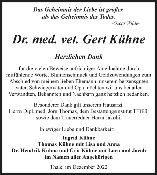 Traueranzeige von Gert Kühne von Trauerkombi Quedlinburg