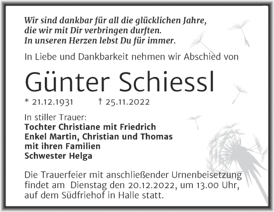 Traueranzeige von Günter Schiess von Mitteldeutsche Zeitung Halle/Saalkreis