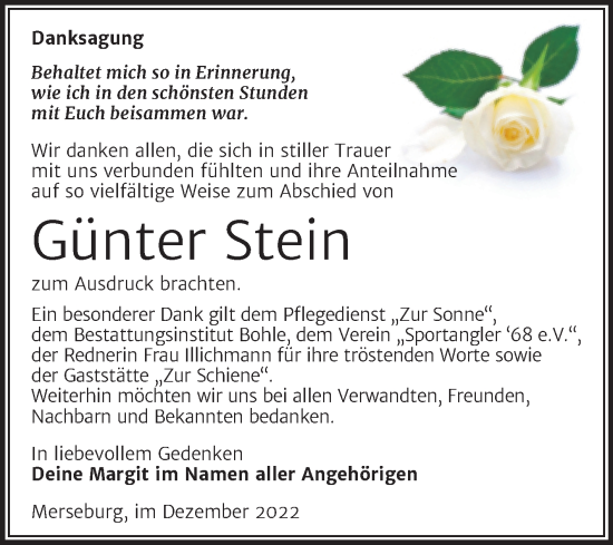 Traueranzeige von Günter Stein von Trauerkombi Merseburg
